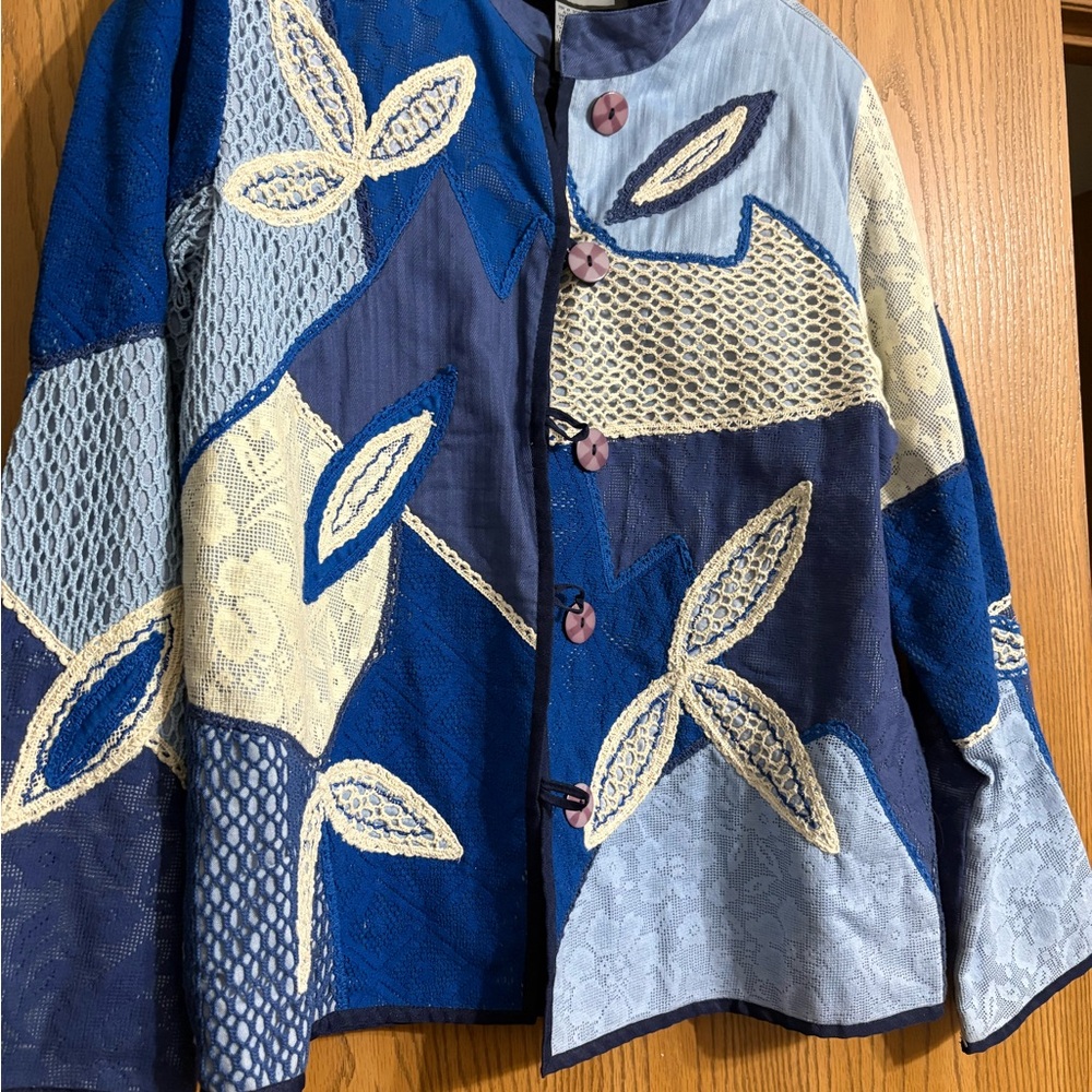 Patchwork Blue and Cream Women's Blazer